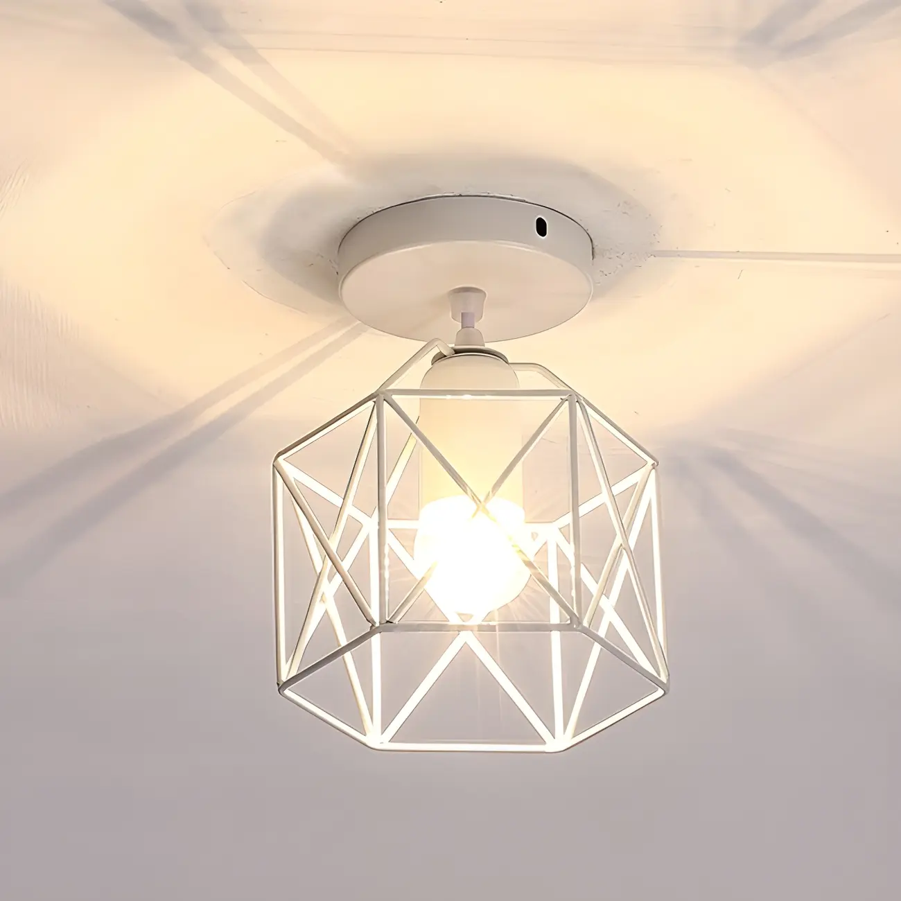 Black Geometric Metal Industrial Semi Flush Light Image - 3 | homeyfad