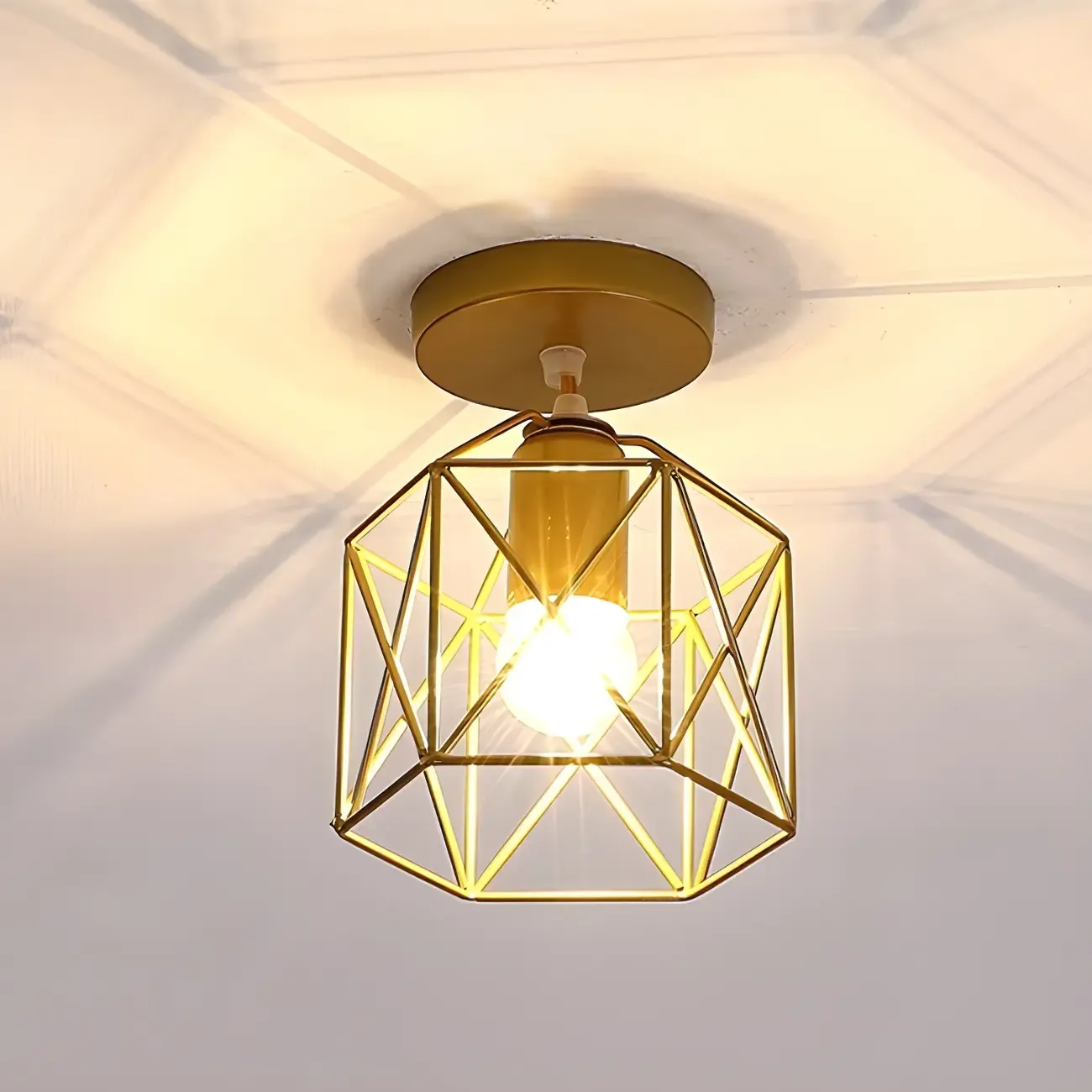 Black Geometric Metal Industrial Semi Flush Light - HomeyFad