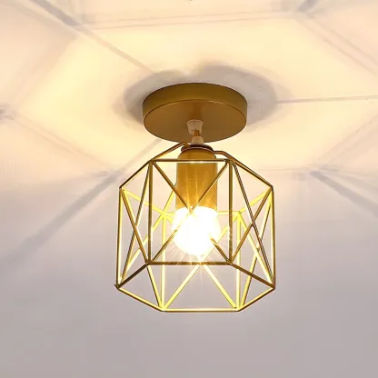 Black Geometric Metal Industrial Semi Flush Light Image - 5