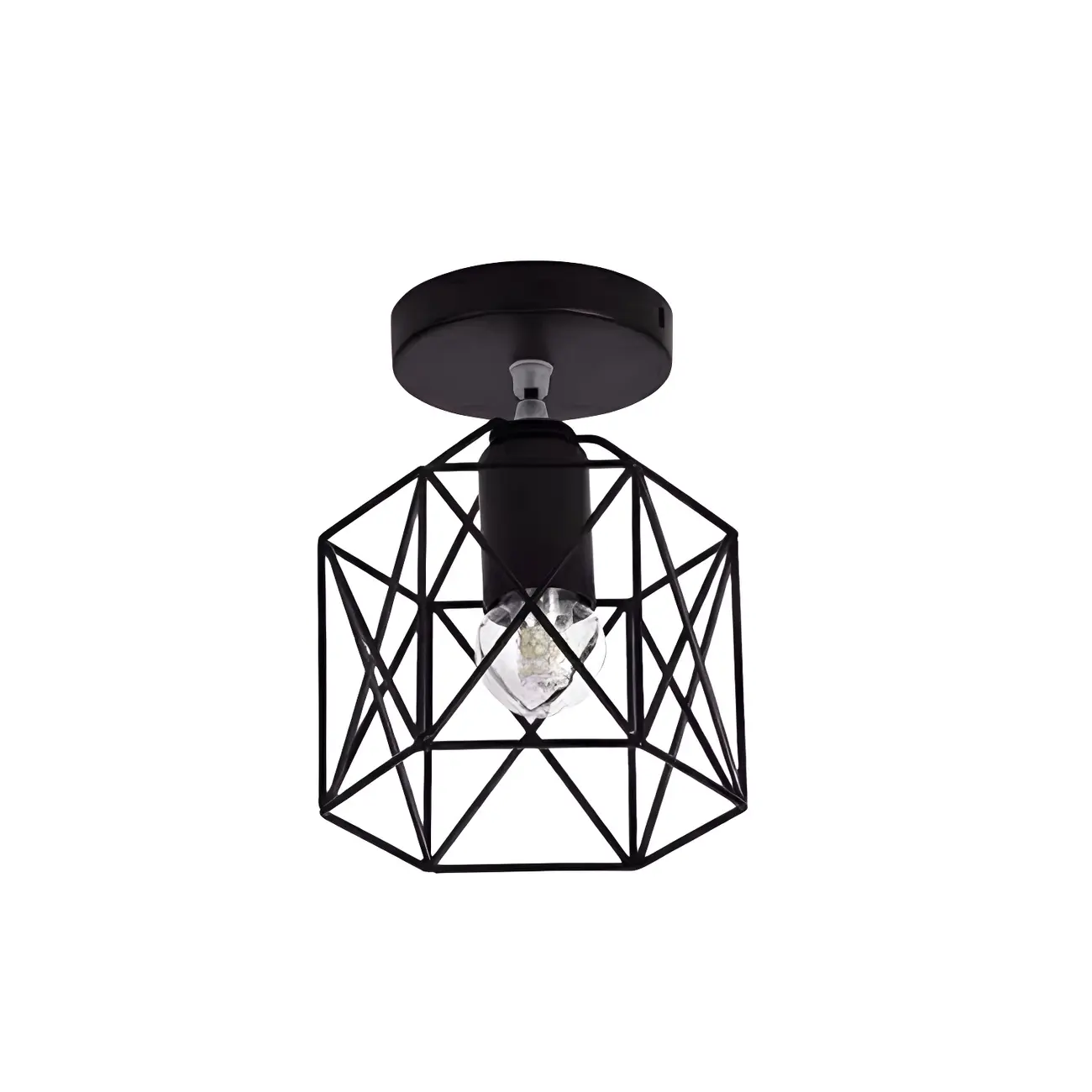 Black Geometric Metal Industrial Semi Flush Light Image - 8 | homeyfad