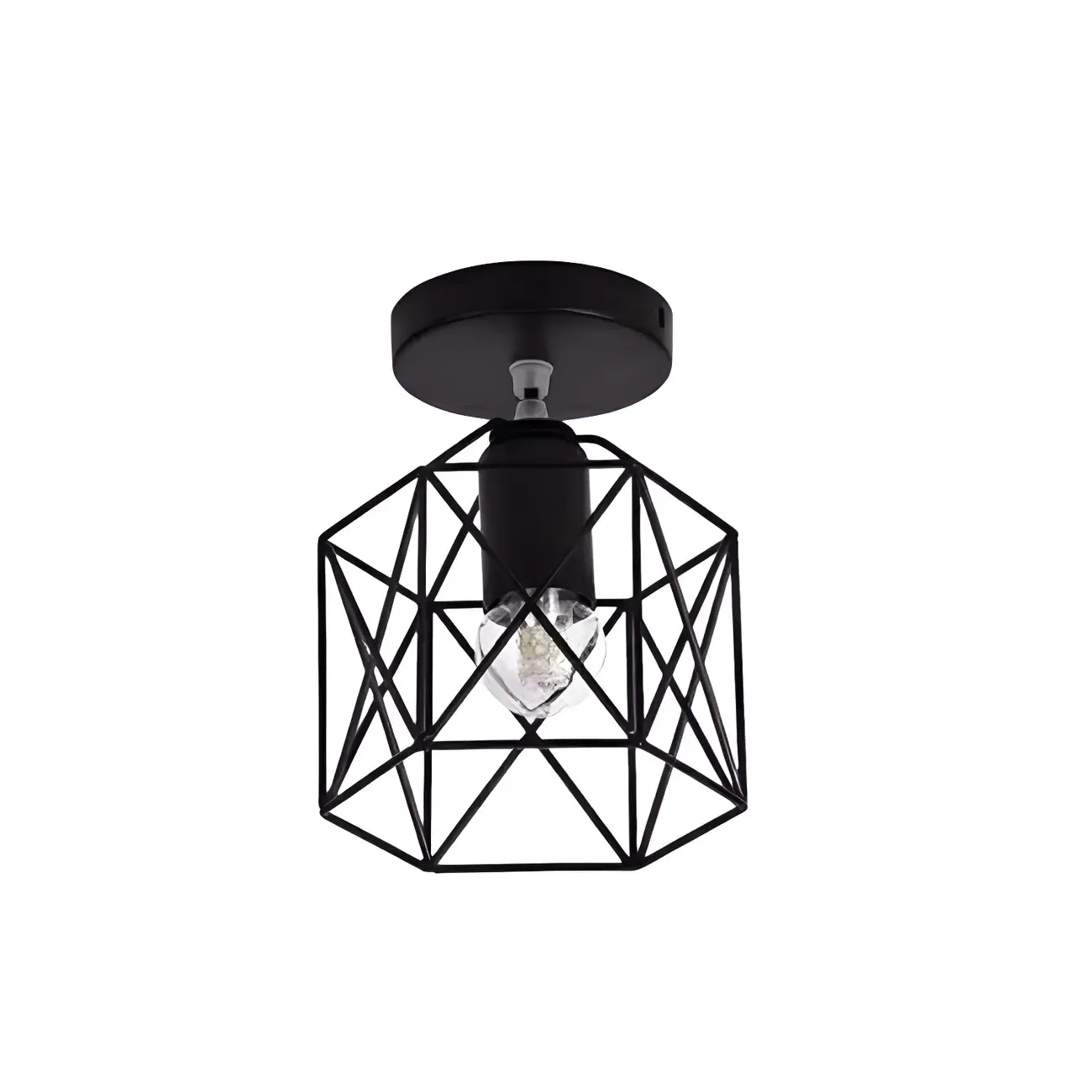 Black Geometric Metal Industrial Semi Flush Light Image - 8