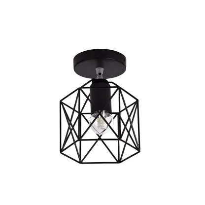 Black Geometric Metal Industrial Semi Flush Light Image - 8