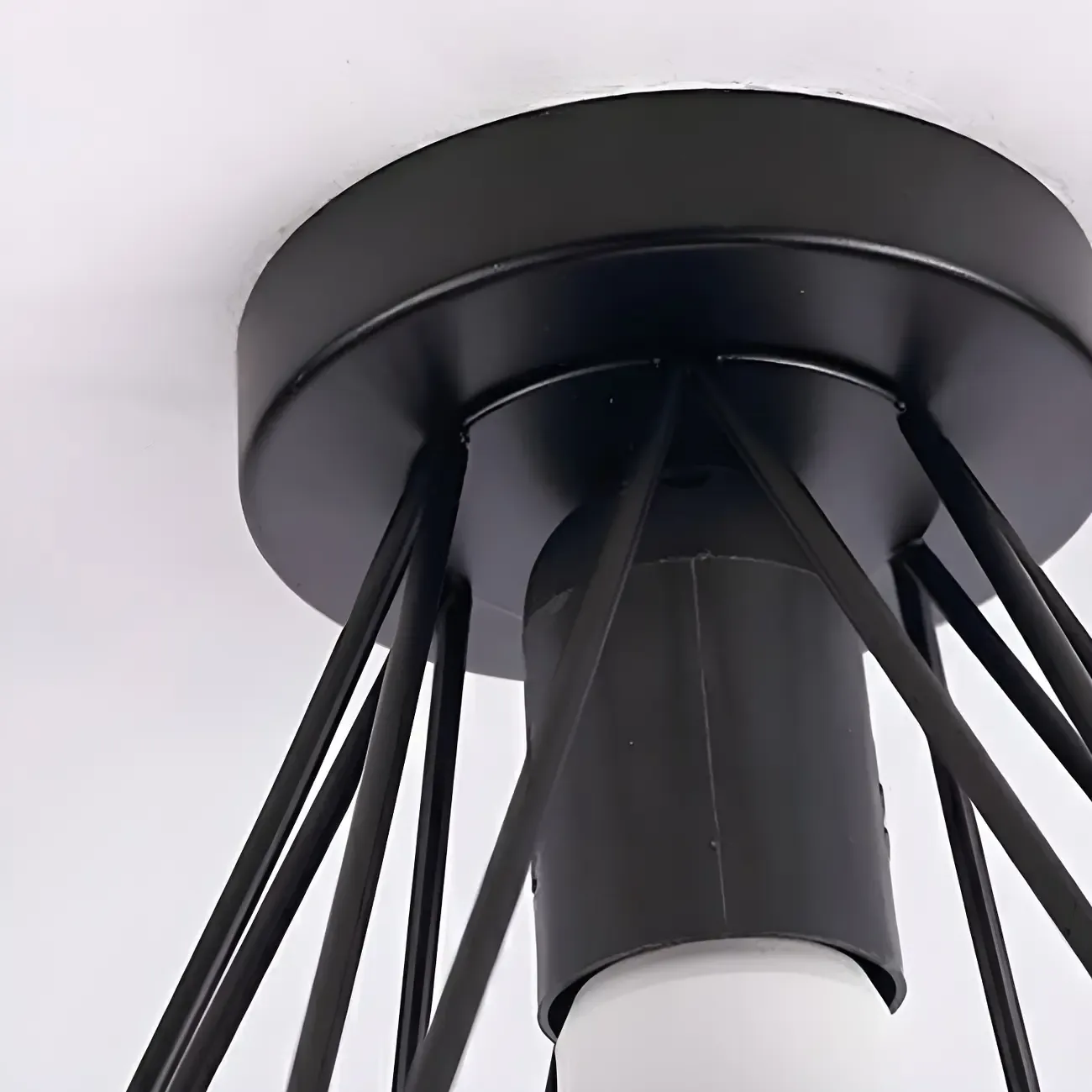 Black Geometric Metal Industrial Semi Flush Light Image - 9