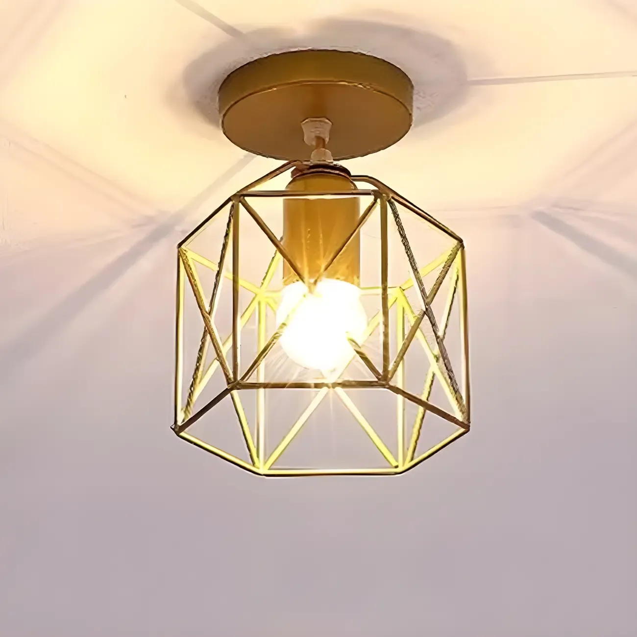Black Geometric Metal Industrial Semi Flush Light Image - 11