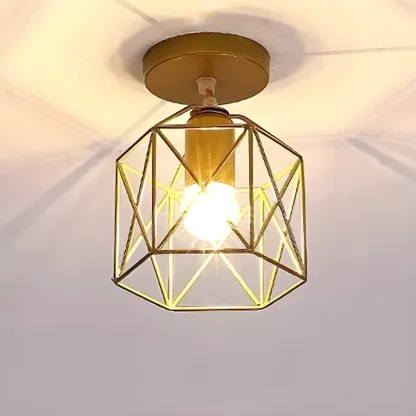 Black Geometric Metal Industrial Semi Flush Light Image - 11
