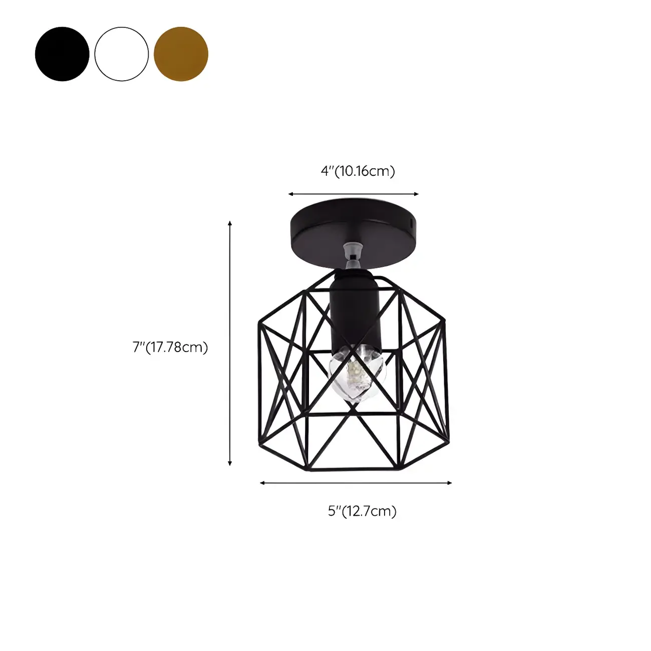 Black Geometric Metal Industrial Semi Flush Light #size