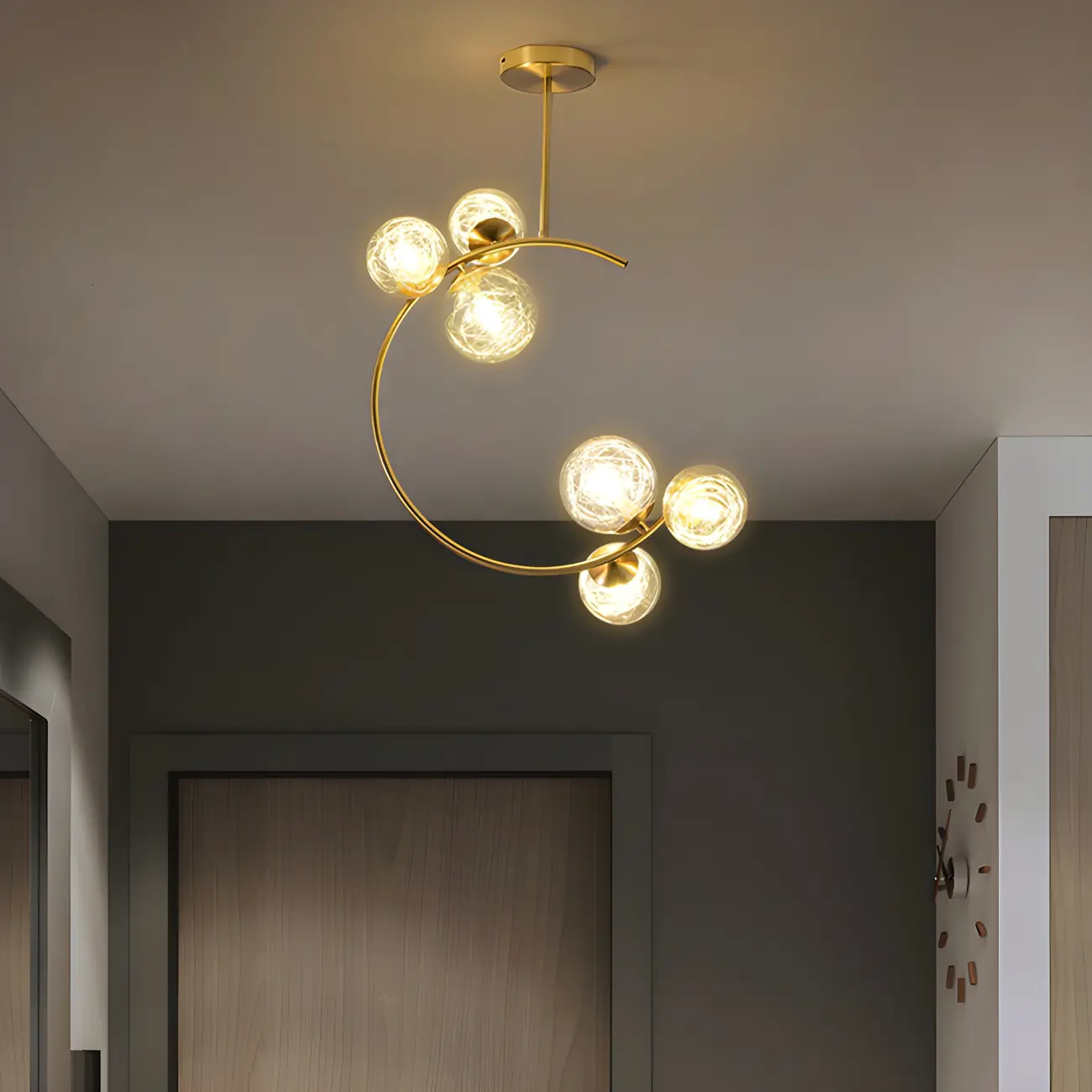 2-Light Sphere Glass Bi-pin Gold Semi Flush Ceiling Light Image - 3 | homeyfad