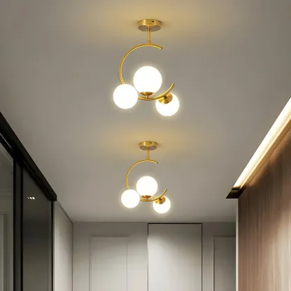 2-Light Sphere Glass Bi-pin Gold Semi Flush Ceiling Light Image - 4