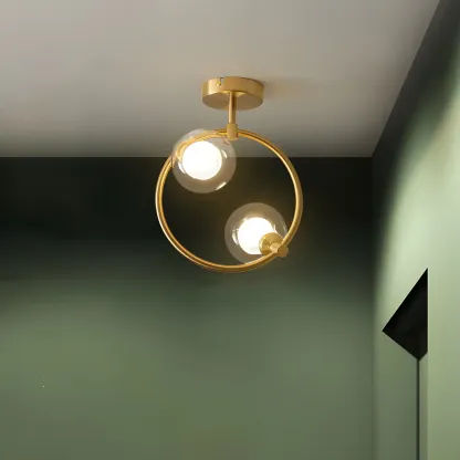 2-Light Sphere Glass Bi-pin Gold Semi Flush Ceiling Light Image - 6