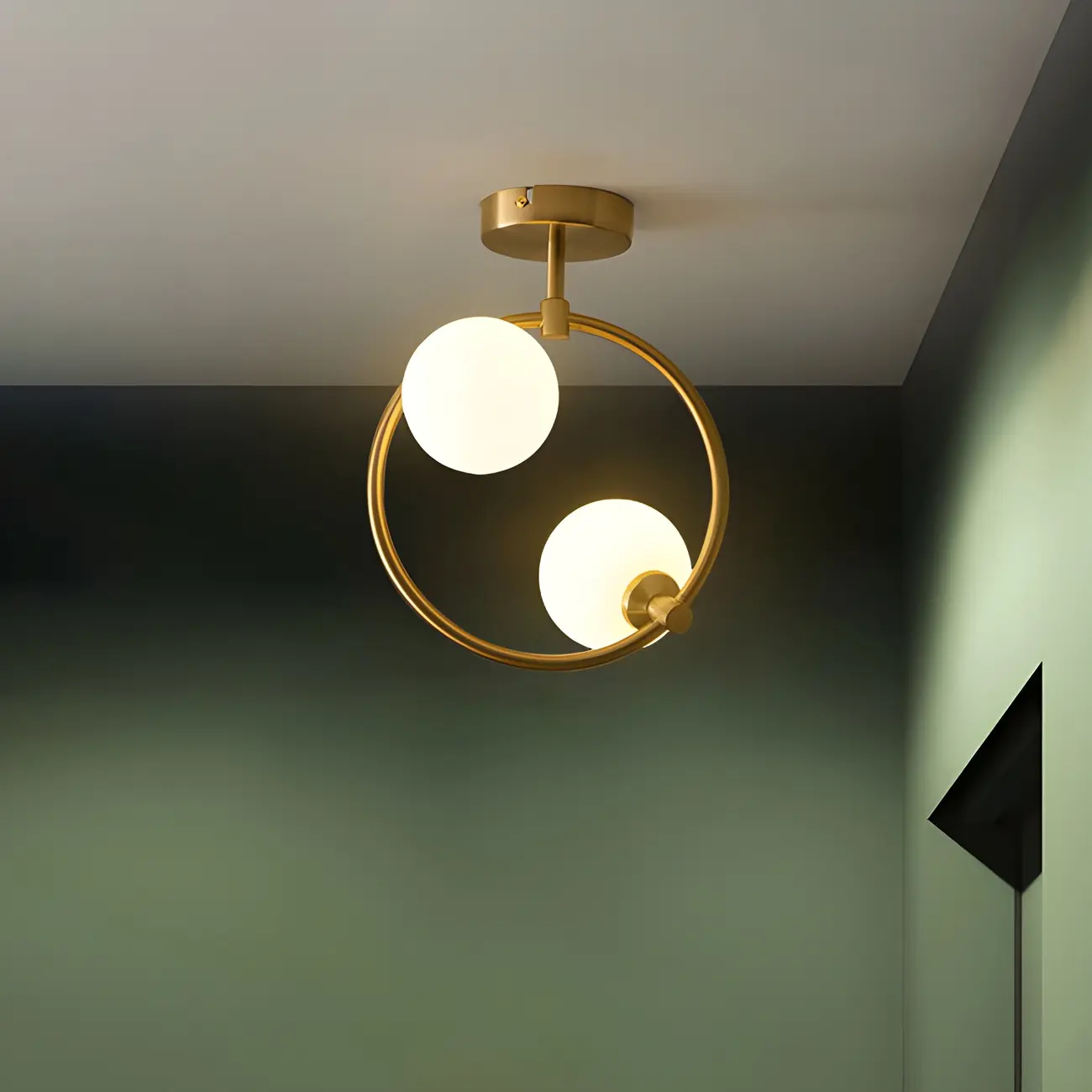 2-Light Sphere Glass Bi-pin Gold Semi Flush Ceiling Light Image - 7 | homeyfad