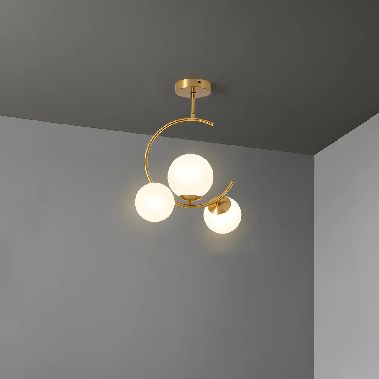 2-Light Sphere Glass Bi-pin Gold Semi Flush Ceiling Light Image - 8 | homeyfad
