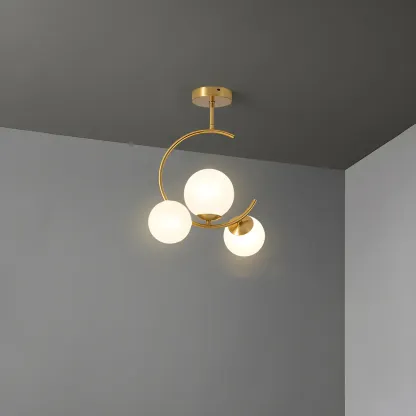 2-Light Sphere Glass Bi-pin Gold Semi Flush Ceiling Light Image - 8