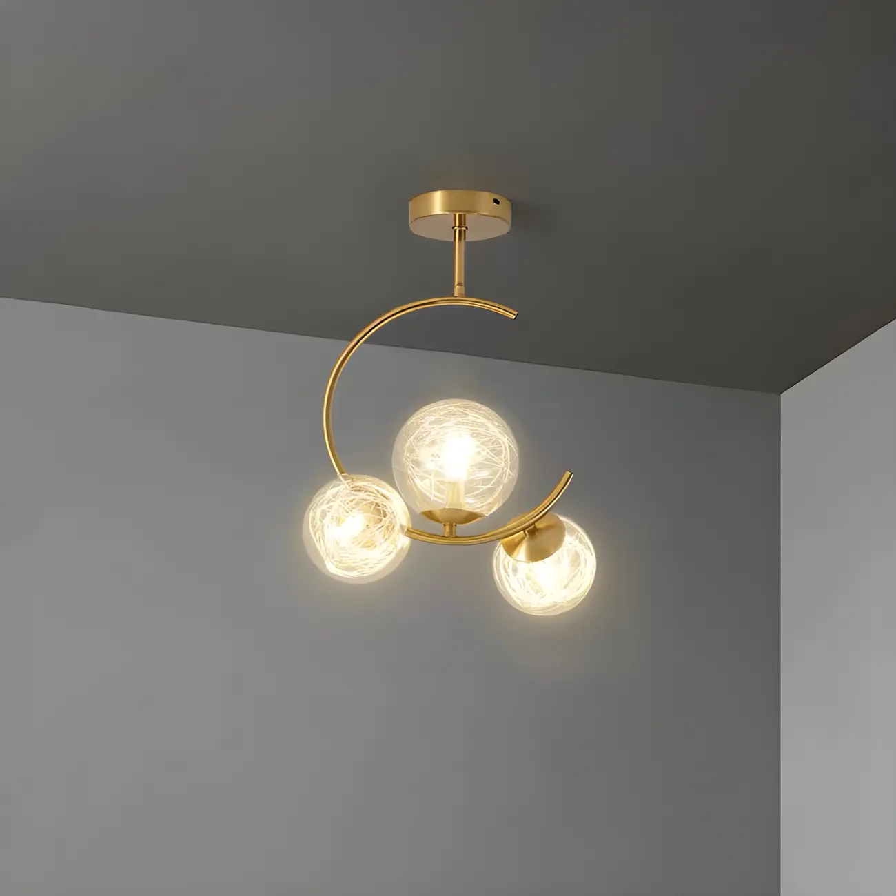 2-Light Sphere Glass Bi-pin Gold Semi Flush Ceiling Light Image - 9 | homeyfad
