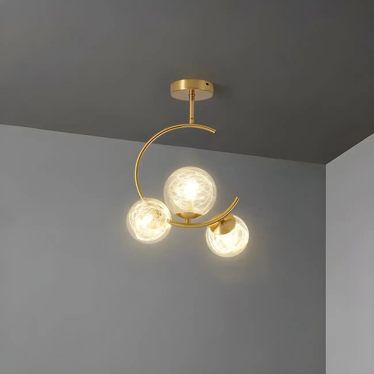 2-Light Sphere Glass Bi-pin Gold Semi Flush Ceiling Light Image - 9