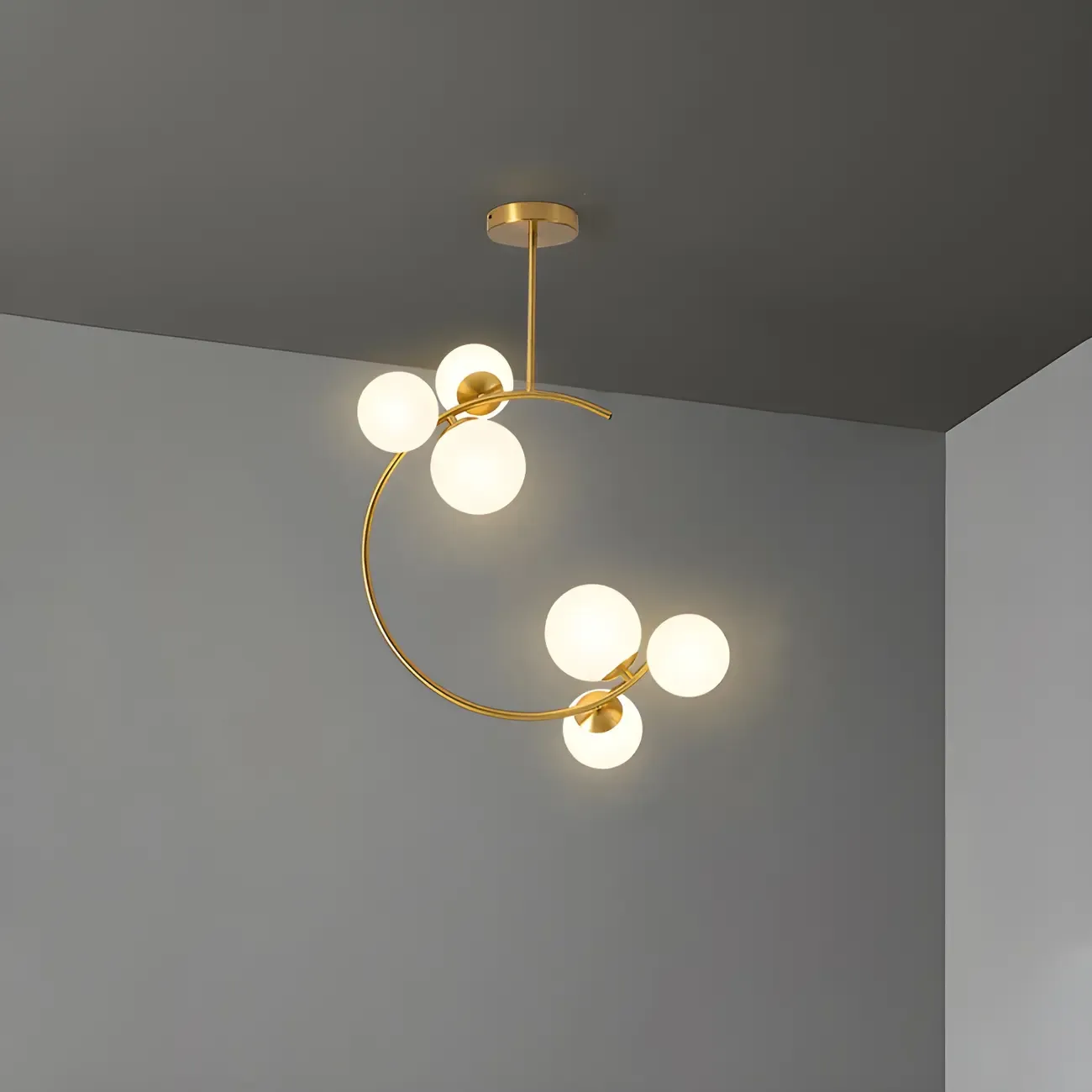 2-Light Sphere Glass Bi-pin Gold Semi Flush Ceiling Light Image - 10