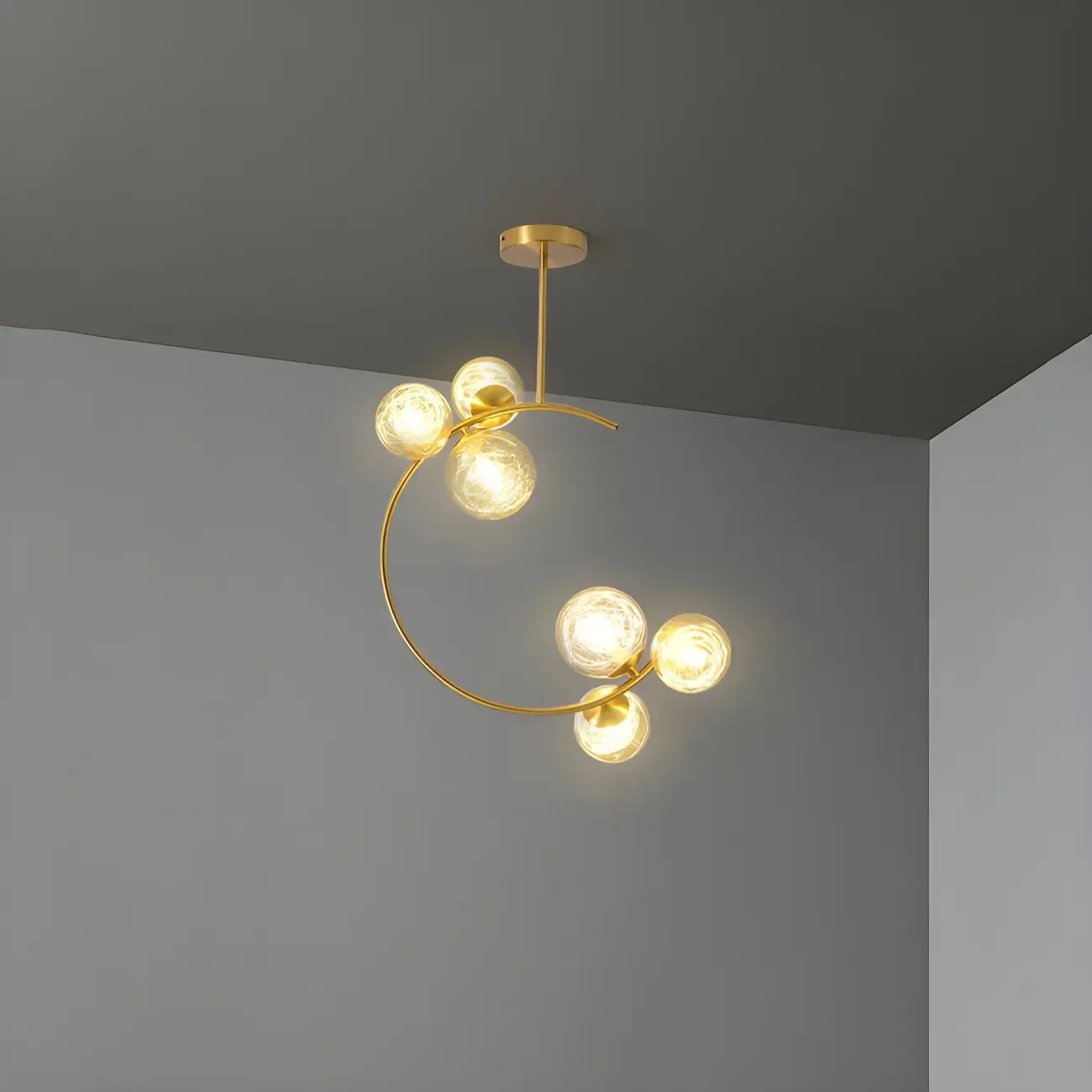 2-Light Sphere Glass Bi-pin Gold Semi Flush Ceiling Light Image - 11