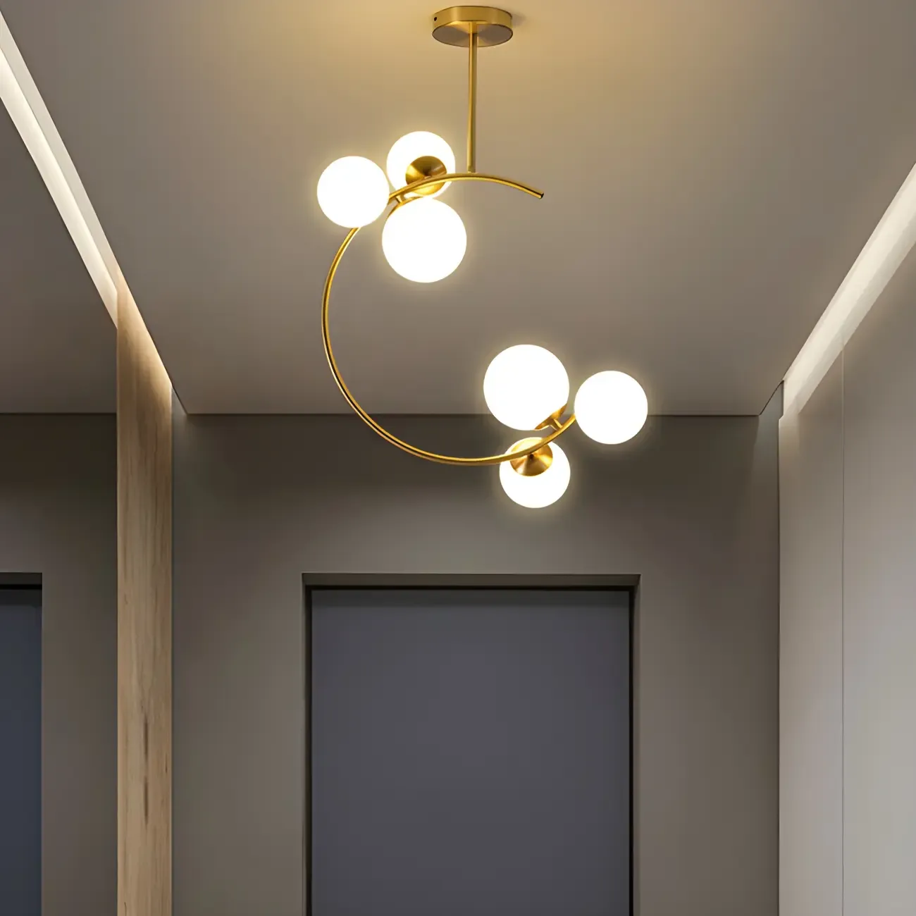 2-Light Sphere Glass Bi-pin Gold Semi Flush Ceiling Light Image - 5