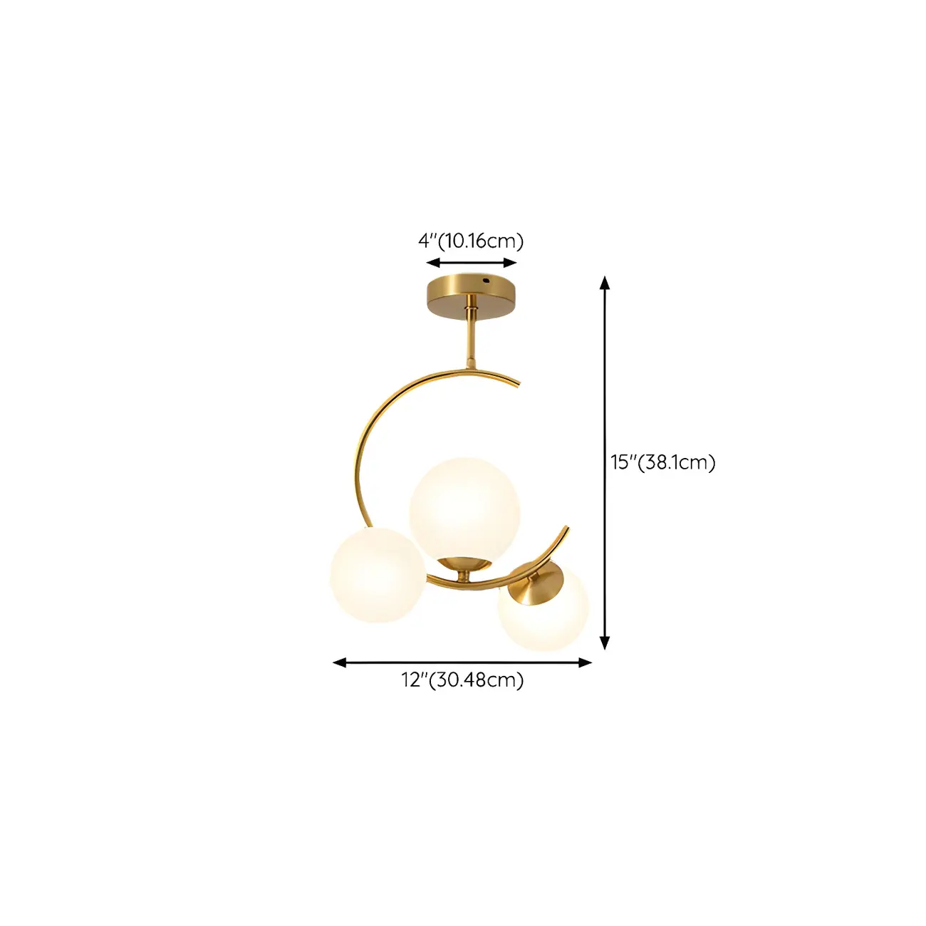 2-Light Sphere Glass Bi-pin Gold Semi Flush Ceiling Light #size