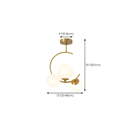 2-Light Sphere Glass Bi-pin Gold Semi Flush Ceiling Light #size