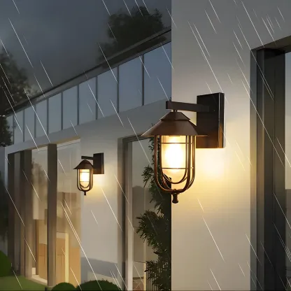 Industrial Black Geometric Metal Outdoor Wall Light Image - 4