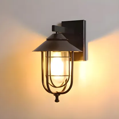Industrial Black Geometric Metal Outdoor Wall Light Image - 5