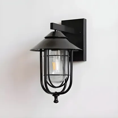 Industrial Black Geometric Metal Outdoor Wall Light Image - 6