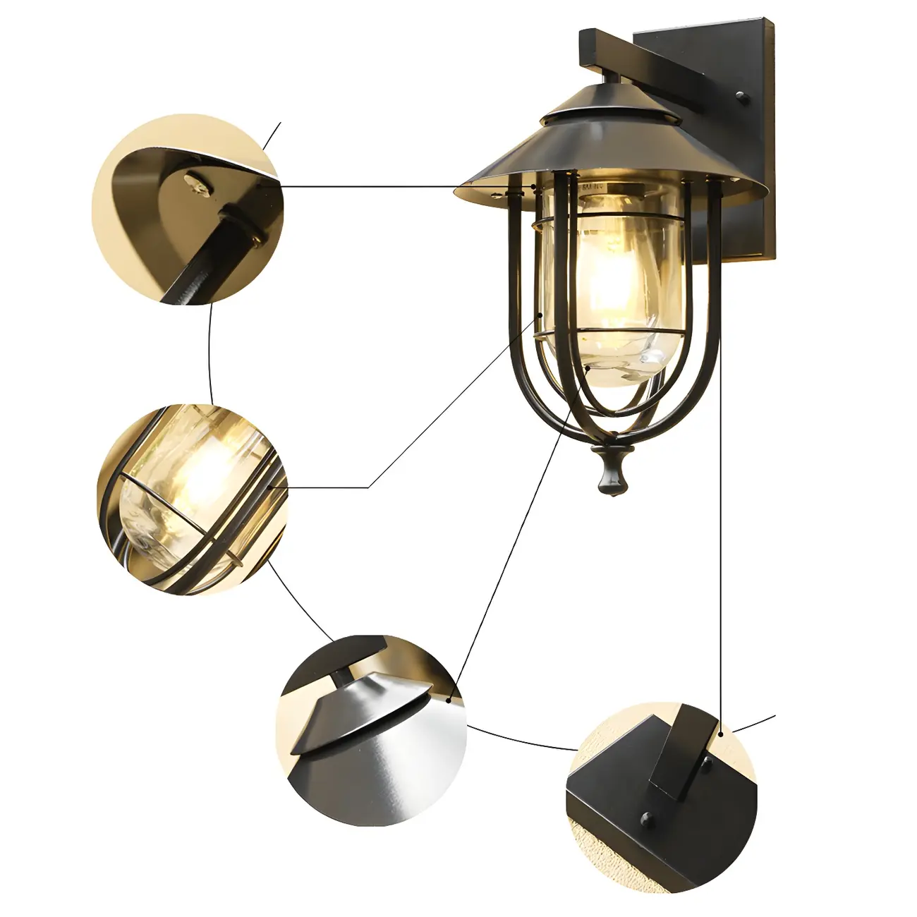 Industrial Black Geometric Metal Outdoor Wall Light Image - 12 | homeyfad