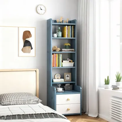 Modern Tall Wood Spacious Shelves 2-Drawer Nightstand Image - 1