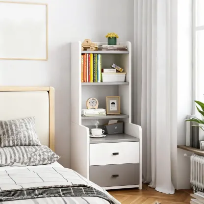 Modern Tall Wood Spacious Shelves 2-Drawer Nightstand Image - 2