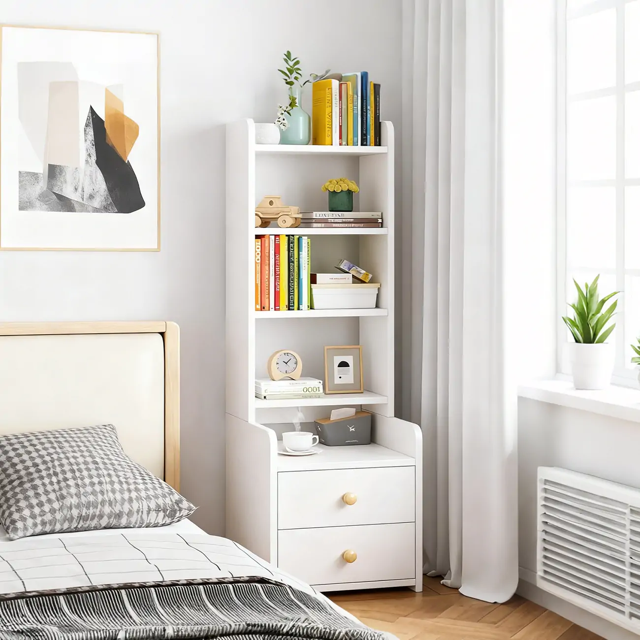 Modern Tall Wood Spacious Shelves 2-Drawer Nightstand Image - 6 | homeyfad