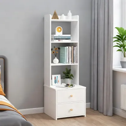 Modern Tall Wood Spacious Shelves 2-Drawer Nightstand Image - 7