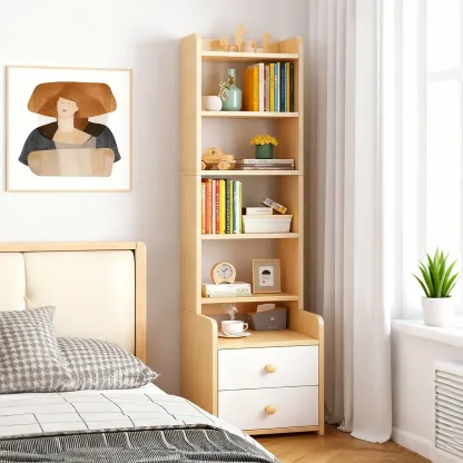 Modern Tall Wood Spacious Shelves 2-Drawer Nightstand Image - 13