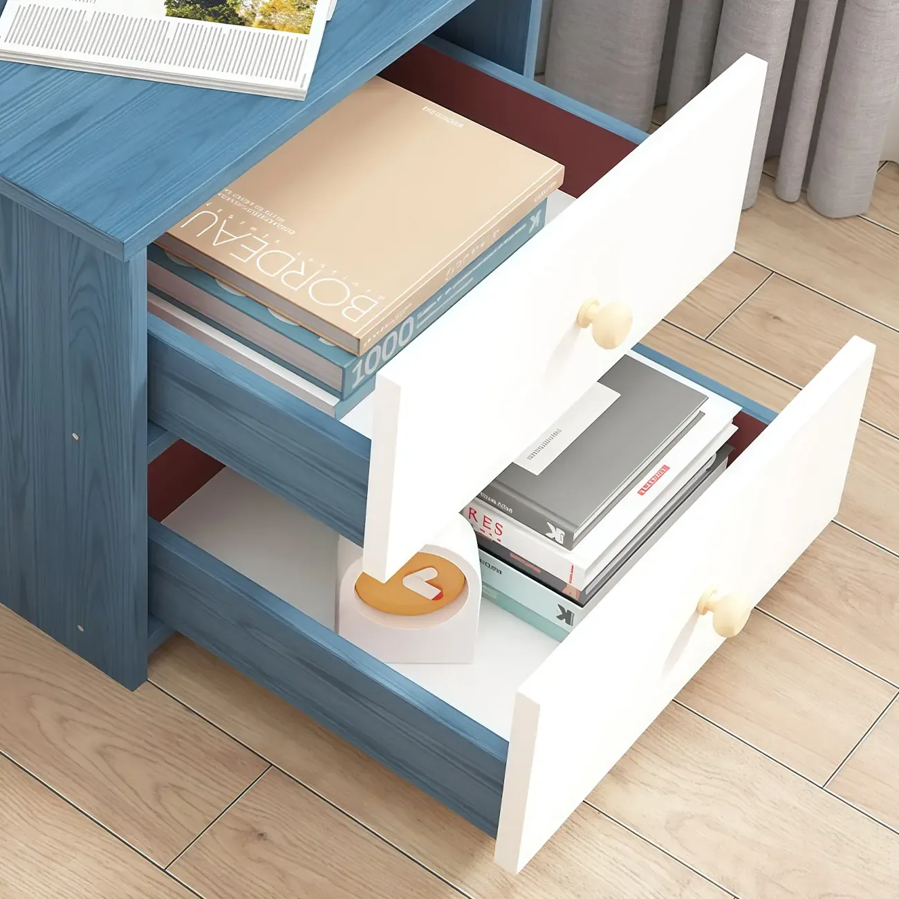 Modern Tall Wood Spacious Shelves 2-Drawer Nightstand Image - 16