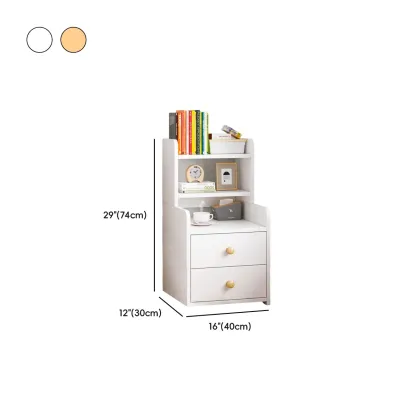Modern Tall Wood Spacious Shelves 2-Drawer Nightstand #size
