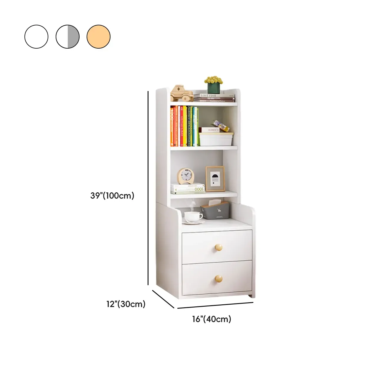 Modern Tall Wood Spacious Shelves 2-Drawer Nightstand Image - 19