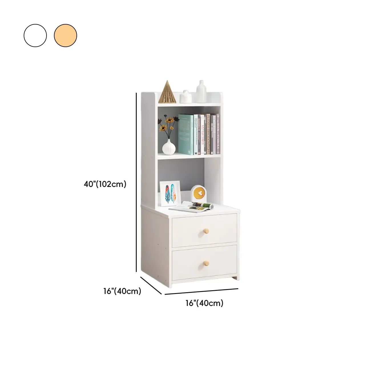 Modern Tall Wood Spacious Shelves 2-Drawer Nightstand Image - 20