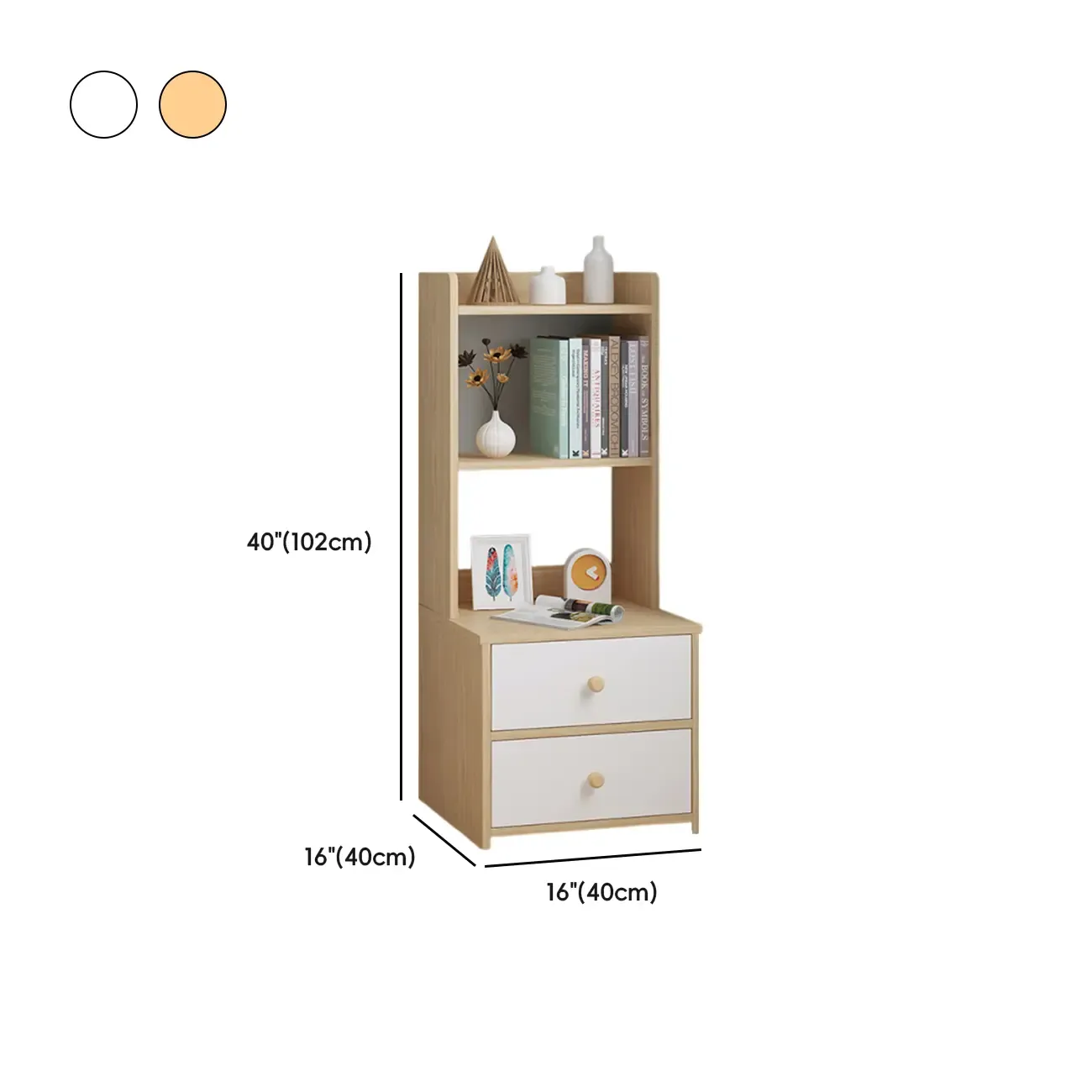 Modern Tall Wood Spacious Shelves 2-Drawer Nightstand Image - 21