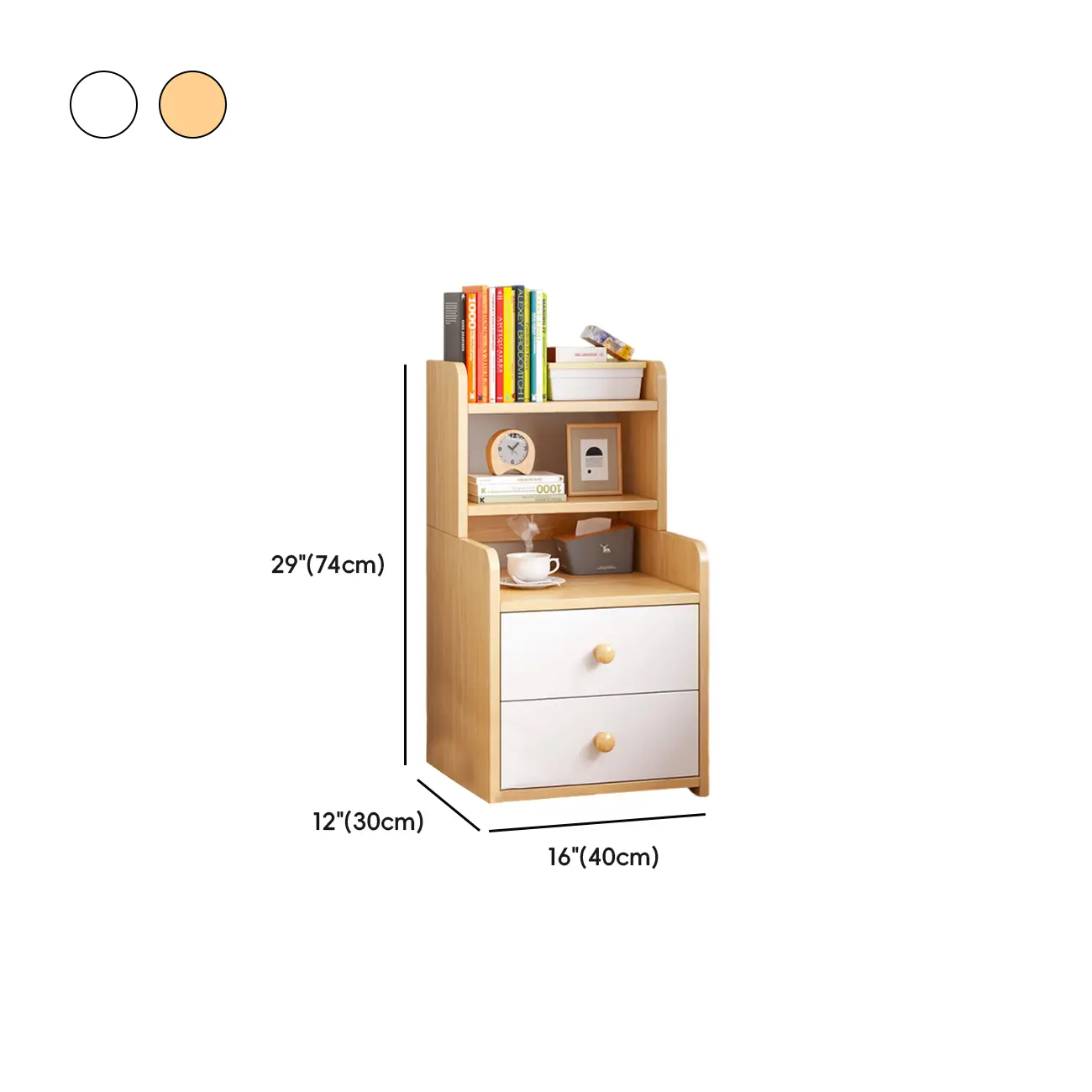 Modern Tall Wood Spacious Shelves 2-Drawer Nightstand Image - 18 | homeyfad