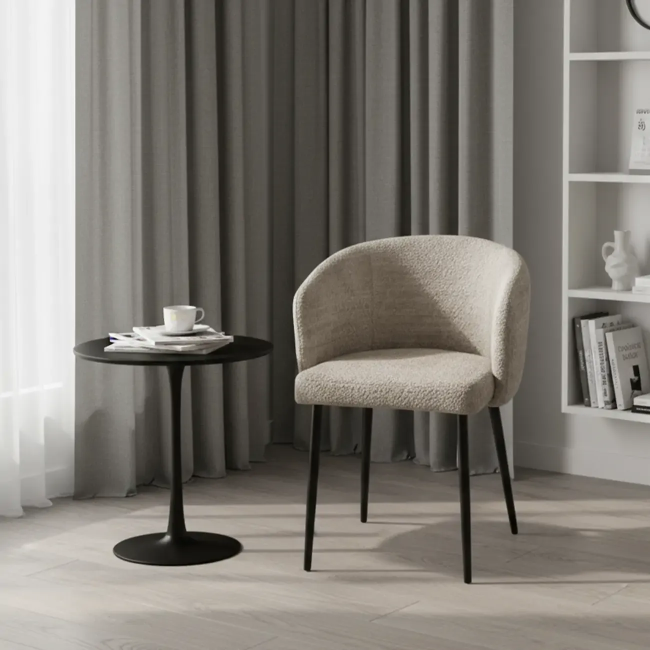 Modern Chenille Upholstered  Metal Leg Dining Chair Image - 2