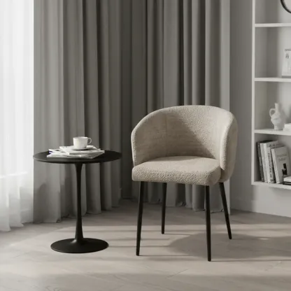 Modern Chenille Upholstered  Metal Leg Dining Chair Image - 2
