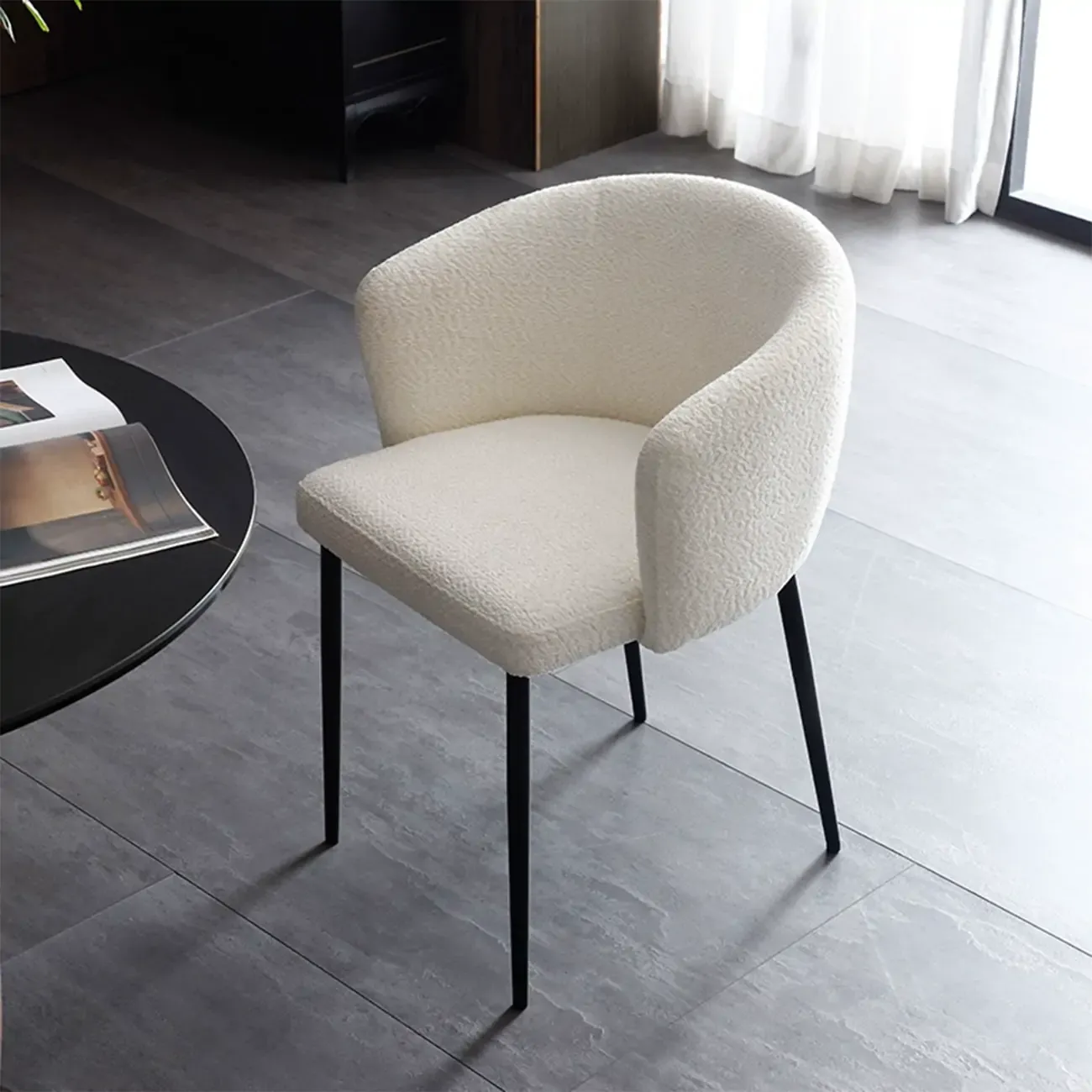 Modern Chenille Upholstered  Metal Leg Dining Chair Image - 3