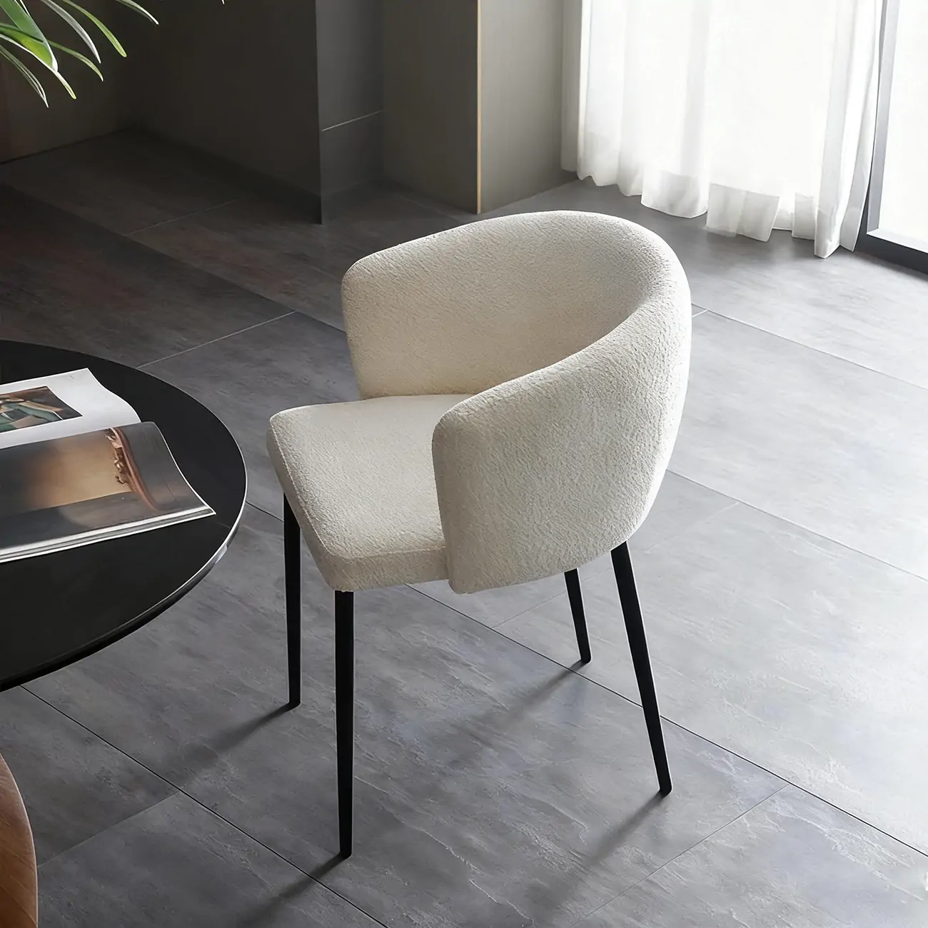 Modern Chenille Upholstered  Metal Leg Dining Chair Image - 4 | homeyfad