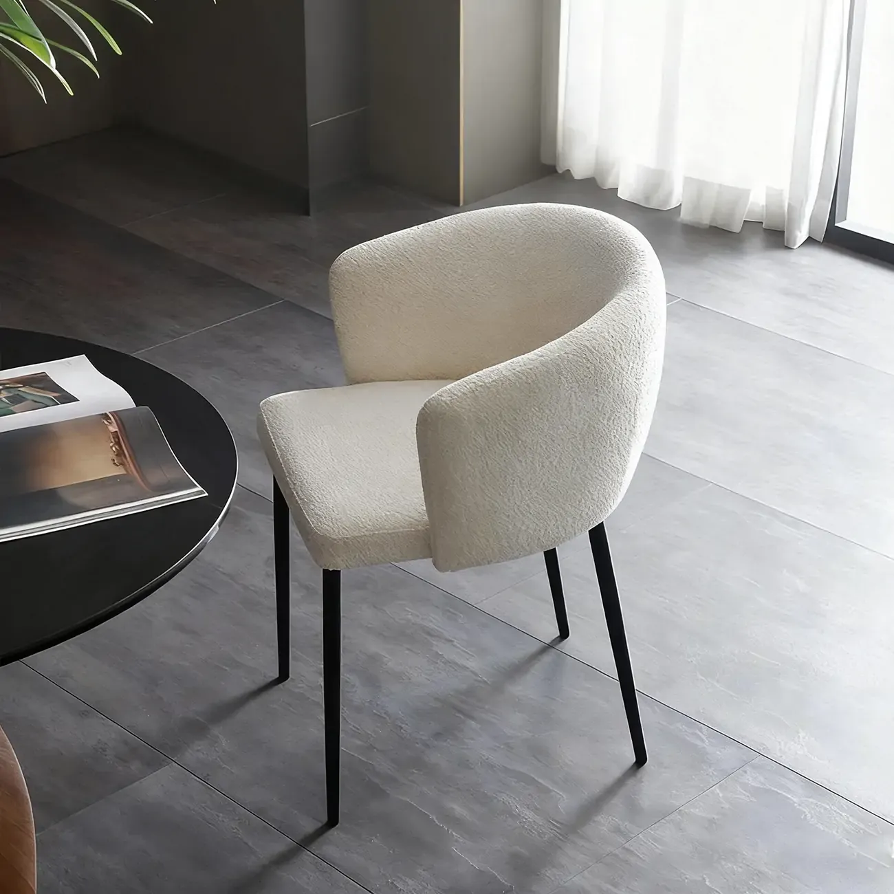 Modern Chenille Upholstered  Metal Leg Dining Chair Image - 4