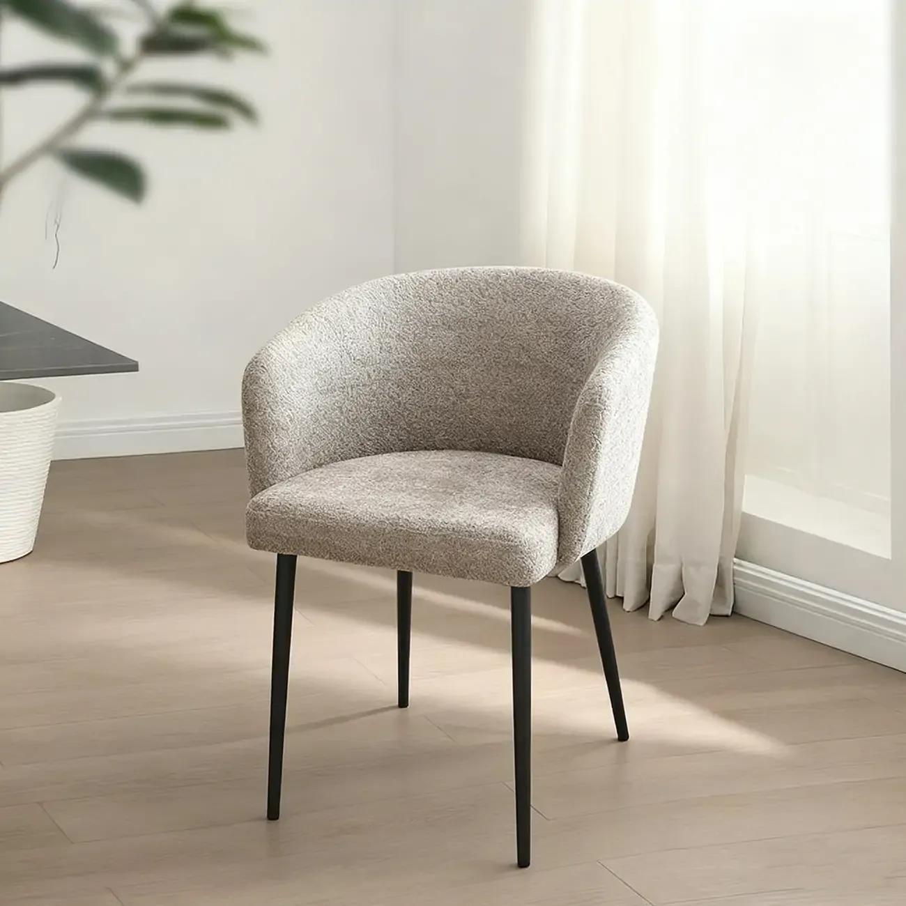 Modern Chenille Upholstered  Metal Leg Dining Chair Image - 6