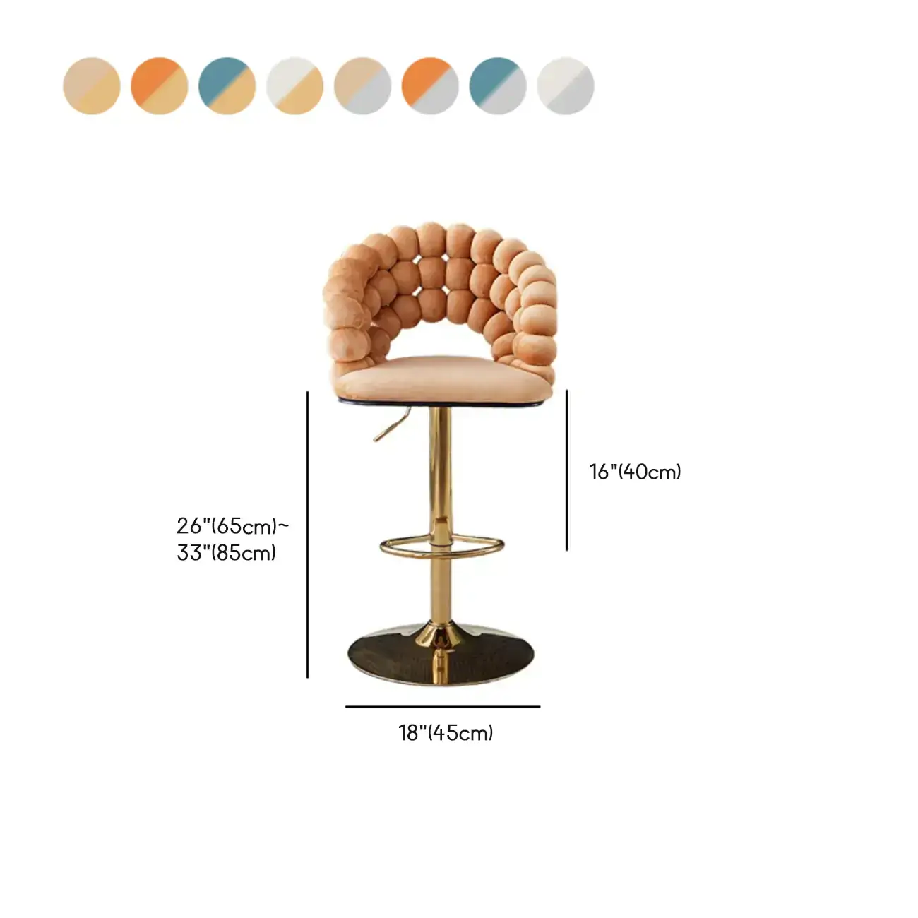 Glam Swivel Saddle Fabric Adjustable Height Bar Stool with Arms #size | homeyfad