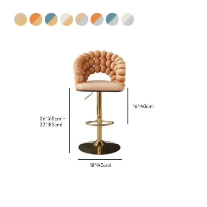 Glam Swivel Saddle Fabric Adjustable Height Bar Stool with Arms #size