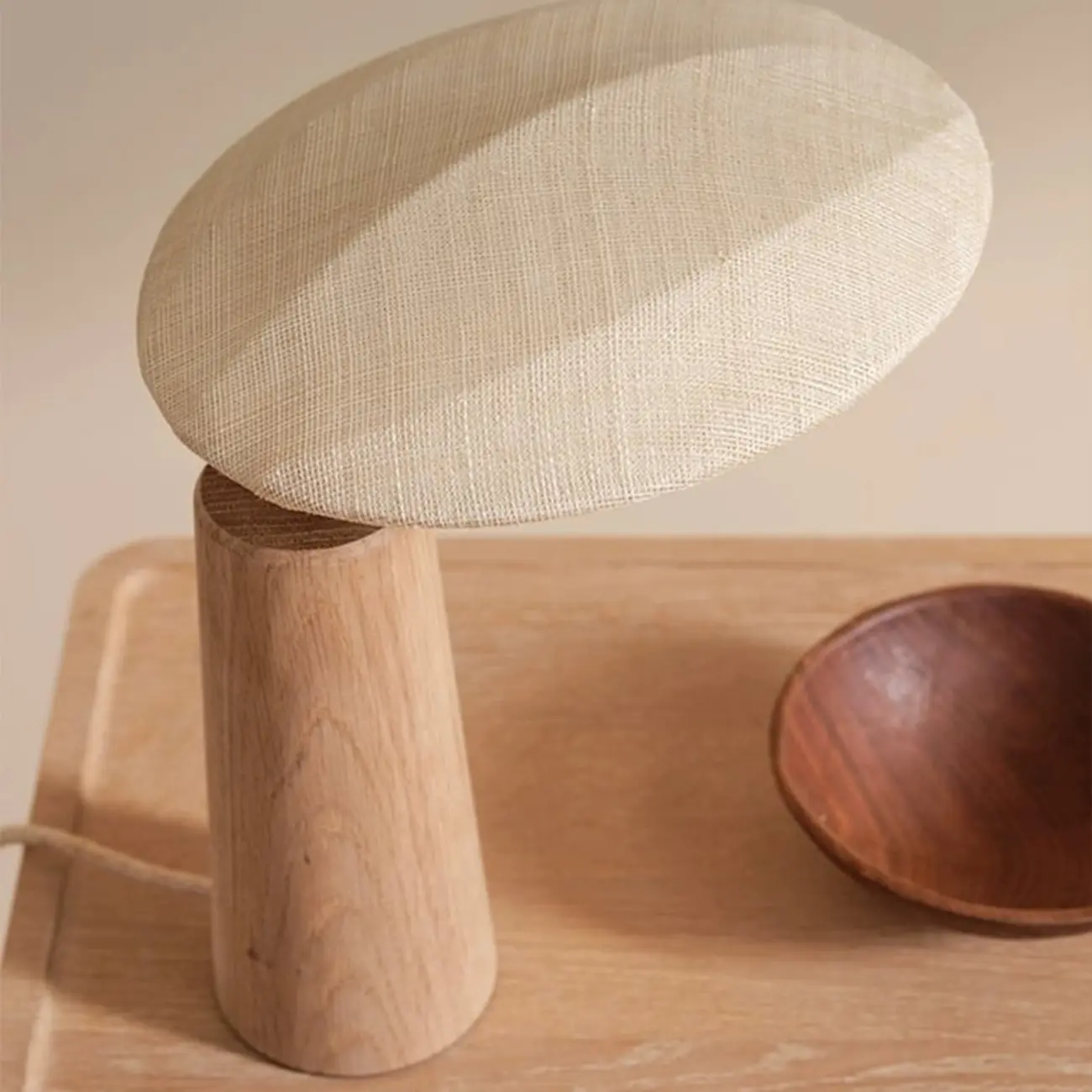 Nordic Flax Shade Natural Wood Table Lamp for Bedroom Image - 7 | homeyfad