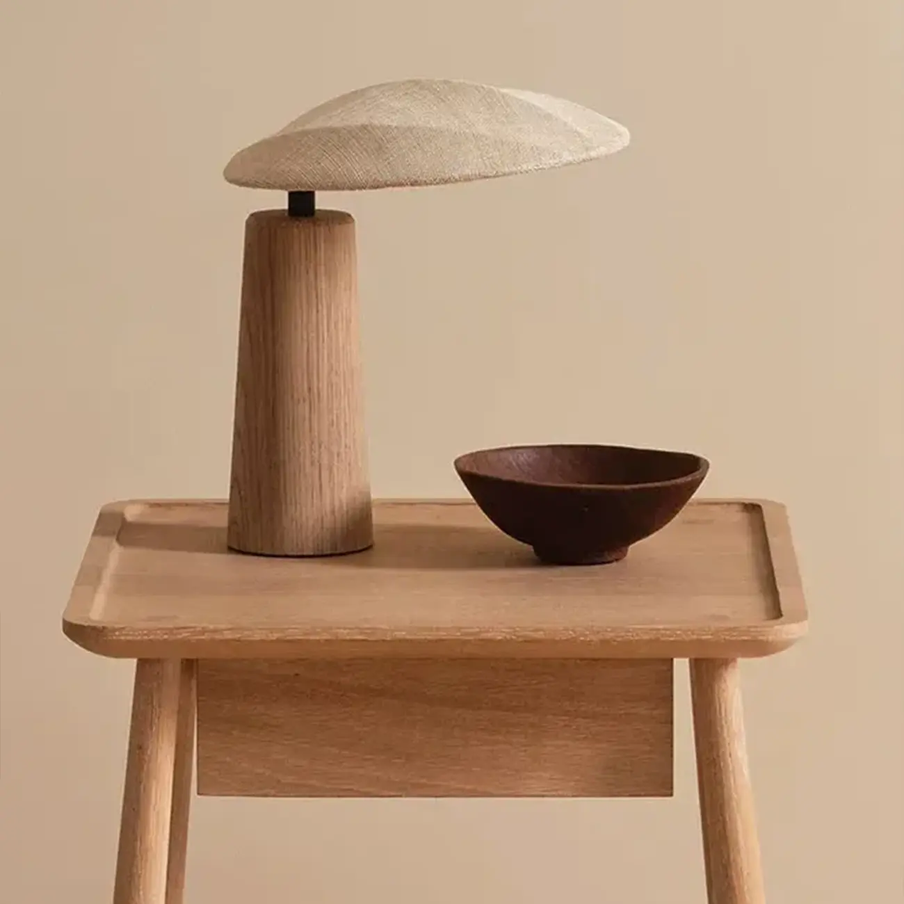 Nordic Flax Shade Natural Wood Table Lamp for Bedroom Image - 5 | homeyfad