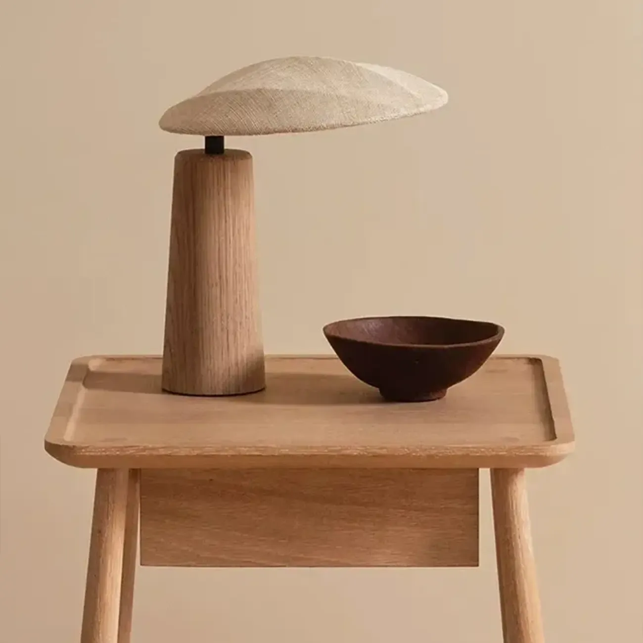 Nordic Flax Shade Natural Wood Table Lamp for Bedroom Image - 5