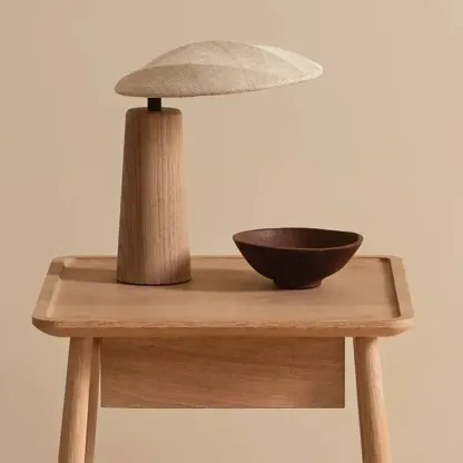 Nordic Flax Shade Natural Wood Table Lamp for Bedroom Image - 5